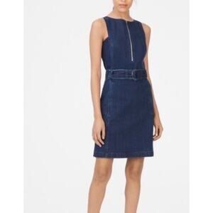 Club Monaco Lizel Denim Dress Belted Stretch Size 4 Slimming  Dark Rinse